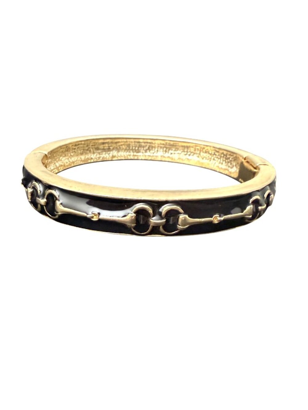 Snapple Bit Bangle Bracelet Horse Equestrian-Inspired Enamel Black Gold Tone